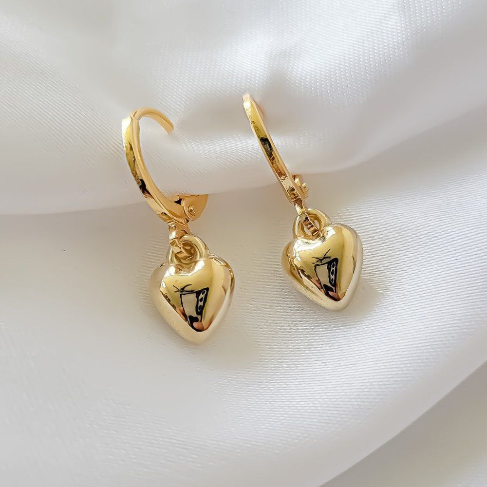 5/$25 Gold Heart Charm Earrings Gold Huggie Hoops Heart Hoop Earrings